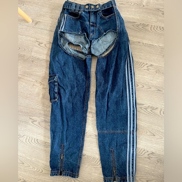 Adidas Originals Women's Dark Blue IVY PARK DENIM CHAPS & MICROSHORTS - Picture 4 of 10